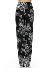 Niobe Clothing High Waisted Fold Over Wide Leg Gaucho Palazzo Pants (Black/White) - pants