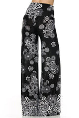 Niobe Clothing High Waisted Fold Over Wide Leg Gaucho Palazzo Pants (Black/White) - pants