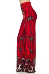 Niobe Clothing High Waisted Fold Over Wide Leg Gaucho Palazzo Pants (Red/Multi) - pants