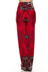Niobe Clothing High Waisted Fold Over Wide Leg Gaucho Palazzo Pants (Red/Multi) - pants