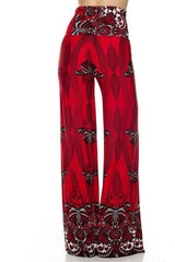 Niobe Clothing High Waisted Fold Over Wide Leg Gaucho Palazzo Pants (Red/Multi) - pants