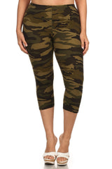 Army Design Plus Size Capri Leggings leggings- Niobe Clothing