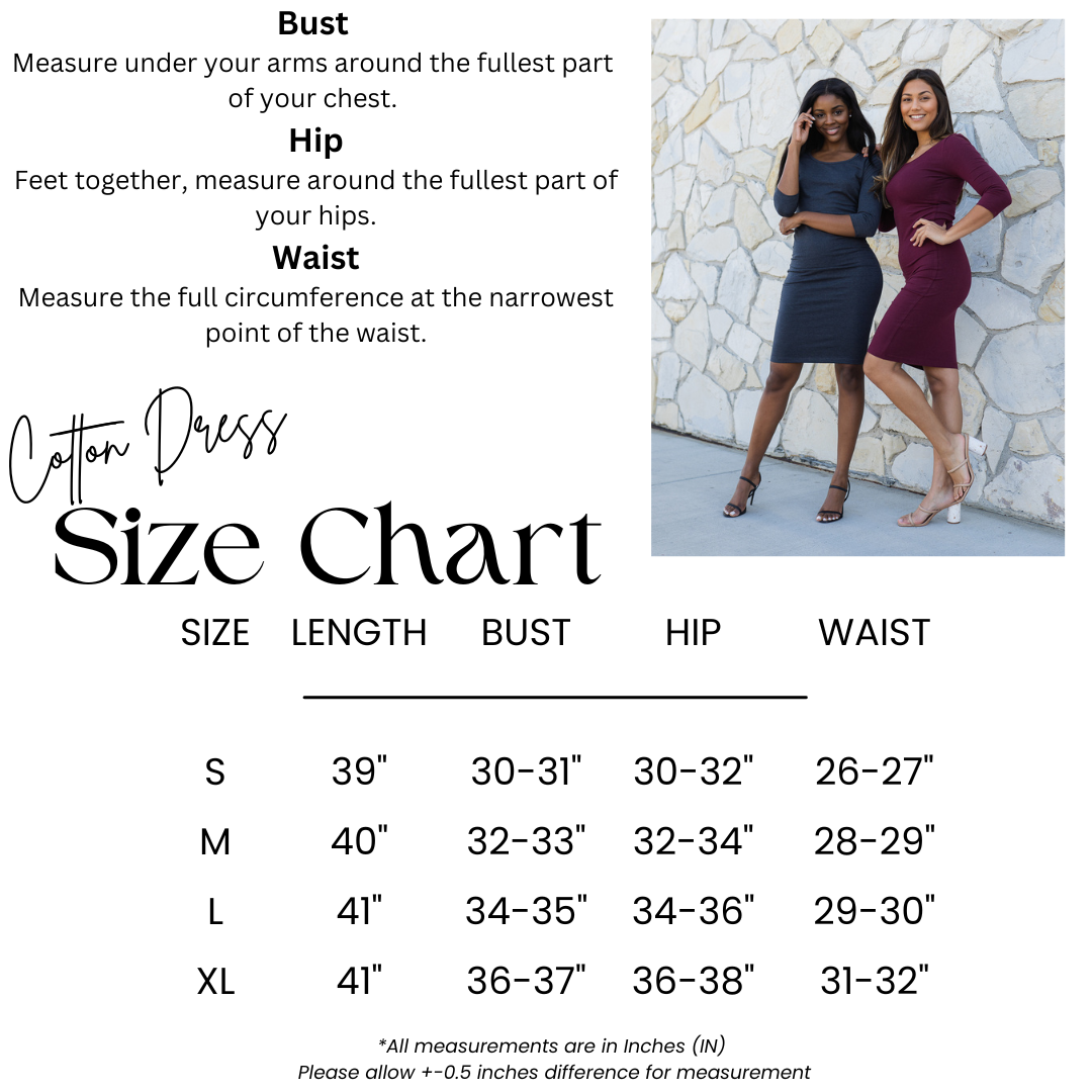 Zenana Cotton 3/4 Sleeve Bodycon Fitted Knee Length Midi Dress - Dresses sb_dresses
