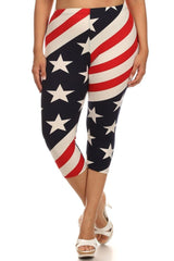 Niobe Clothing Stars & Stripes Design Plus Size Capri Leggings - leggings