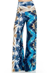 Niobe Clothing High Waist Foldover Boho Palazzo Pants (Ocean Blue) - pants