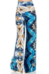 Niobe Clothing High Waist Foldover Boho Palazzo Pants (Ocean Blue) - pants