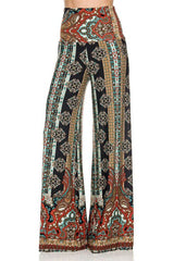 Niobe Clothing High Waist Fold Over Wide Leg Gaucho Palazzo Pants (Fallen Mosaic) - pants