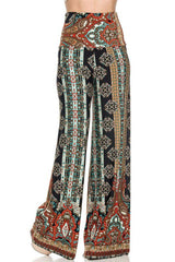 Niobe Clothing High Waist Fold Over Wide Leg Gaucho Palazzo Pants (Fallen Mosaic) - pants