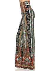 Niobe Clothing High Waist Fold Over Wide Leg Gaucho Palazzo Pants (Fallen Mosaic) - pants