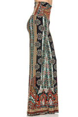 Niobe Clothing High Waist Fold Over Wide Leg Gaucho Palazzo Pants (Fallen Mosaic) - pants