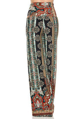 Niobe Clothing High Waist Fold Over Wide Leg Gaucho Palazzo Pants (Fallen Mosaic) - pants