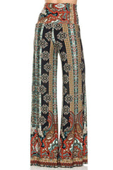 Niobe Clothing High Waist Fold Over Wide Leg Gaucho Palazzo Pants (Fallen Mosaic) - pants