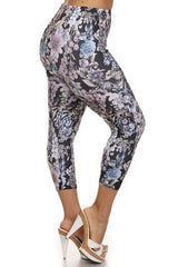 Niobe Clothing Floral Design Plus Size Capri Leggings - leggings