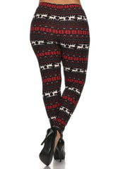 Niobe Clothing Black Red Reindeer Design Plus Size Leggings - leggings