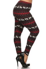 Niobe Clothing Black Red Reindeer Design Plus Size Leggings - leggings