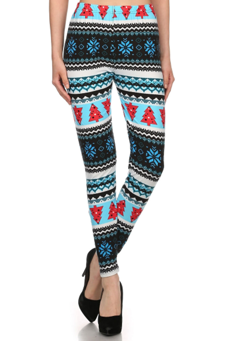 Niobe Clothing Blue Snowflake Trees Design Leggings - Leggings p_leggings