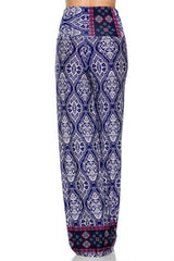 Niobe Clothing High Waist Fold Over Wide Leg Palazzo Pants (Royal Damask) - pants