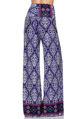 Niobe Clothing High Waist Fold Over Wide Leg Palazzo Pants (Royal Damask) - pants