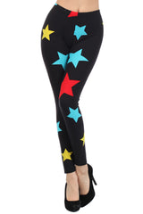 Niobe Clothing Black Multi Stars Graphic Print Lined Leggings - leggings