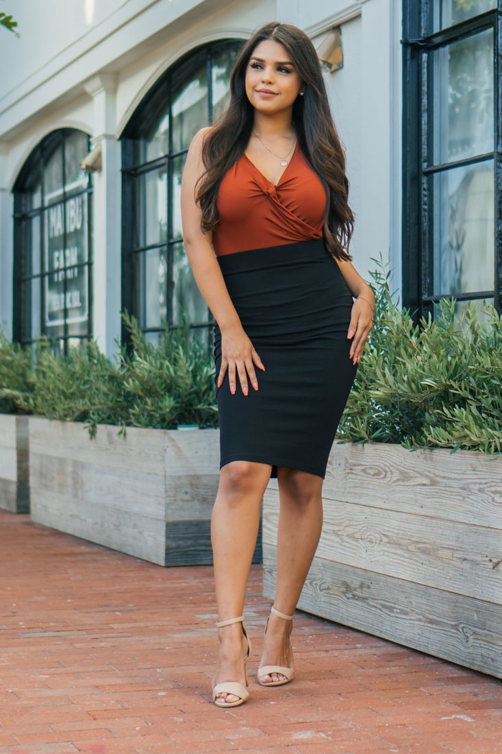 Zenana Cotton High Waist Fitted Midi Pencil Skirt - Skirts sb_bottoms