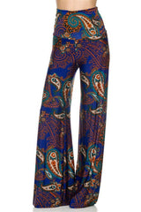 Niobe Clothing High Waist Fold Over Wide Leg Gaucho Palazzo Pants (Royal Koi) - pants