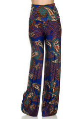 Niobe Clothing High Waist Fold Over Wide Leg Gaucho Palazzo Pants (Royal Koi) - pants