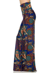Niobe Clothing High Waist Fold Over Wide Leg Gaucho Palazzo Pants (Royal Koi) - pants