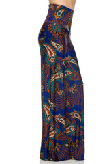 Niobe Clothing High Waist Fold Over Wide Leg Gaucho Palazzo Pants (Royal Koi) - pants