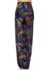 Niobe Clothing High Waist Fold Over Wide Leg Gaucho Palazzo Pants (Royal Koi) - pants