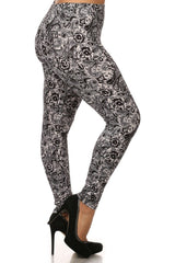 Niobe Clothing Black/White Paisley Design Plus Size Leggings - leggings