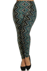 Niobe Clothing Teal Zig Zag Design Plus Size Leggings - leggings