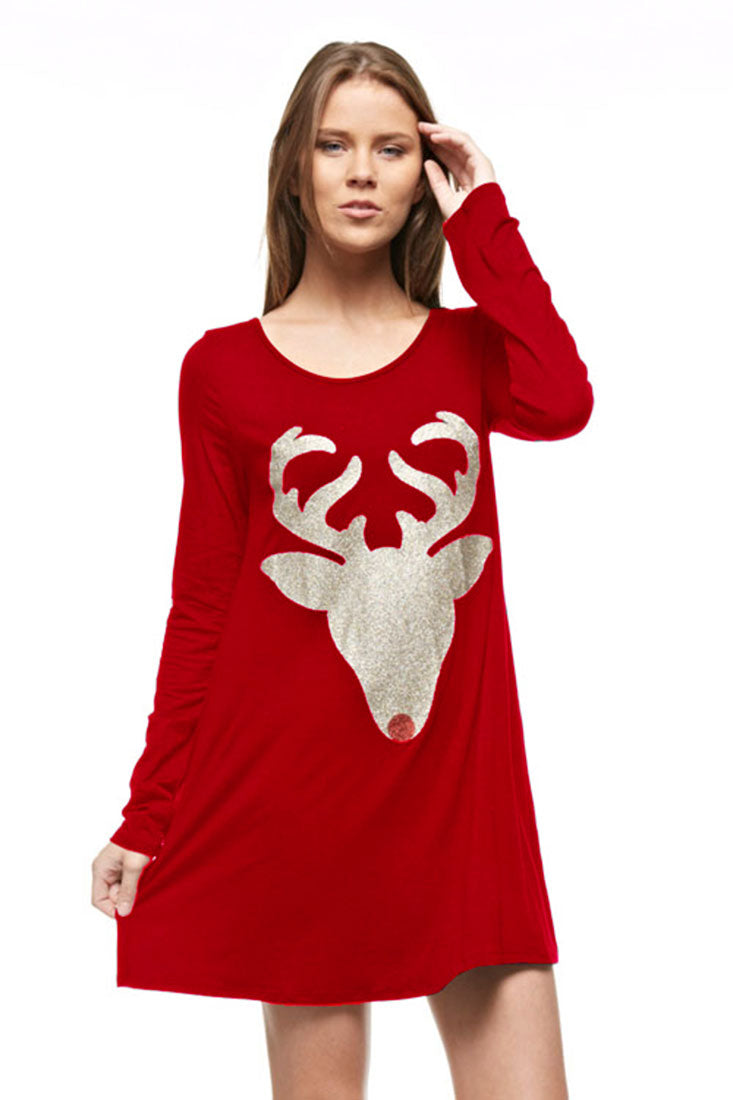 Niobe Clothing Reindeer Antler Glitter Long Sleeve Tunic - Overshirts f_dresses