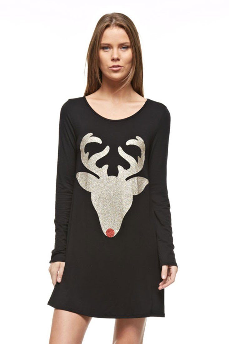Niobe Clothing Reindeer Antler Glitter Long Sleeve Tunic - Overshirts f_dresses