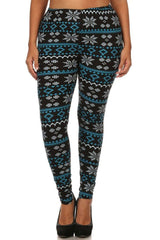 Niobe Clothing Teal Pixel Snowflakes Design Plus Size Leggings - leggings