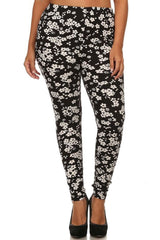 Niobe Clothing Black White Flowers Design Plus Size Leggings - leggings