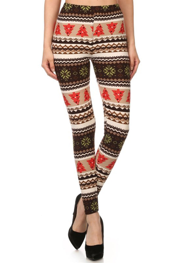 Chestnut Christmas Design Leggings leggings- Niobe Clothing