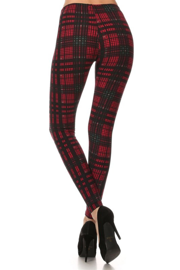 Black Red Multi Plaid Design Leggings leggings- Niobe Clothing