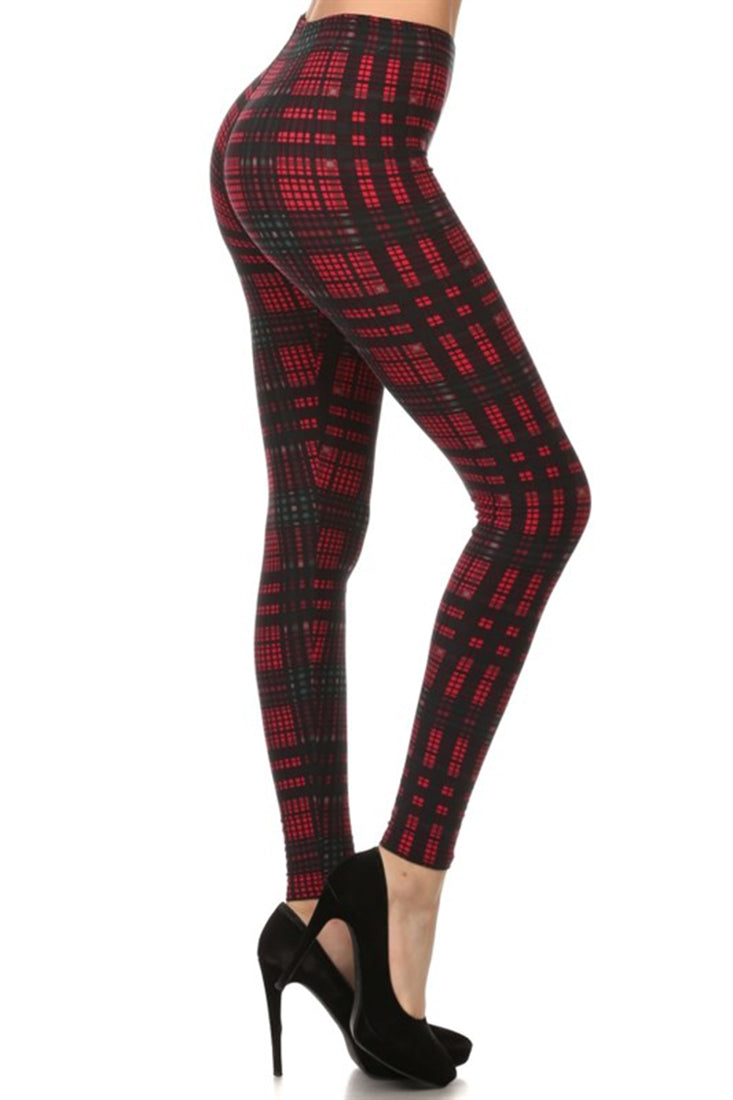 Niobe Clothing Black Red Multi Plaid Design Leggings - Leggings p_leggings