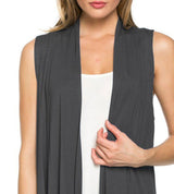 Niobe Clothing Solid Color Sleeveless Asymmetric Hem Open Front Cardigan (Dark Grey) - Cardigans