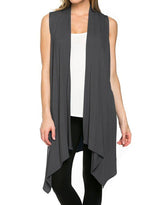 Niobe Clothing Solid Color Sleeveless Asymmetric Hem Open Front Cardigan (Dark Grey) - Cardigans