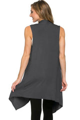 Niobe Clothing Solid Color Sleeveless Asymmetric Hem Open Front Cardigan (Dark Grey) - Cardigans