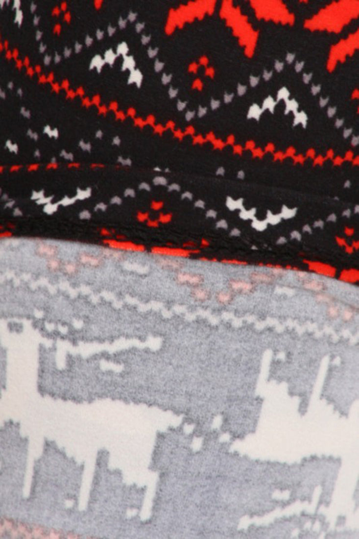 Black Red Reindeer Snowflake Design Leggings leggings- Niobe Clothing