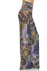 Niobe Clothing High Waist Fold Over Wide Leg Gaucho Palazzo Pants (Lavendar Leopard) - pants