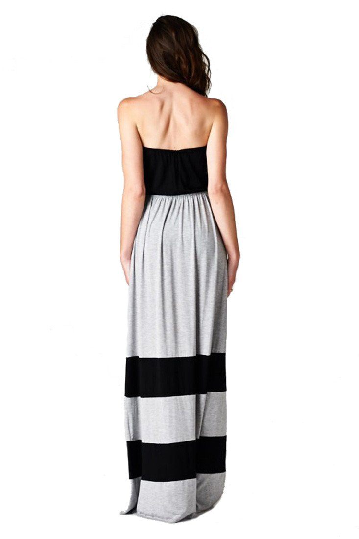 Strapless Colorblock Black Grey Tube Top Maxi Dress – Niobe Clothing