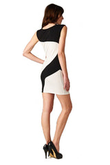 Black White Color Contrast Bodycon Cocktail Dress w/ Necklace dress- Niobe Clothing