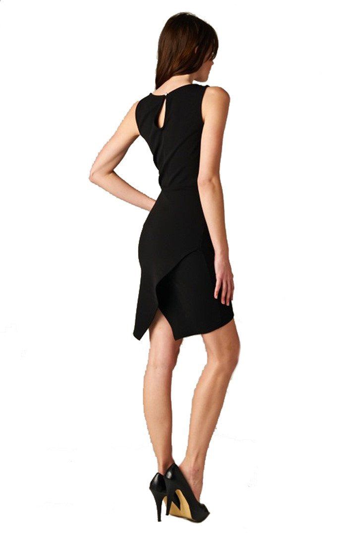 Studded Neck Sheath Black Mini Fitted Dress dress- Niobe Clothing