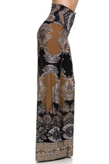 Niobe Clothing High Waist Fold Over Wide Leg Gaucho Palazzo Pants (Black Mocha) - pants