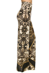 Niobe Clothing High Waist Fold Over Wide Leg Gaucho Palazzo Pants (Baroque Rose) - pants