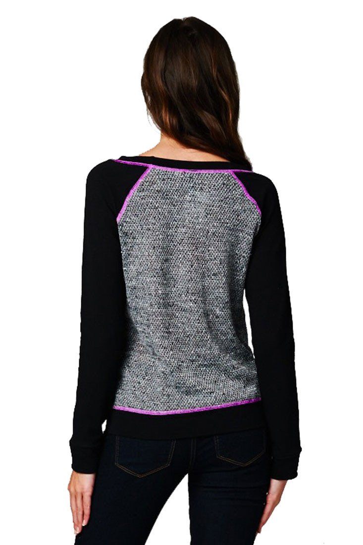 Niobe Clothing French Terry Long Sleeve Neon Accent Shirt Top (Black) - Tops