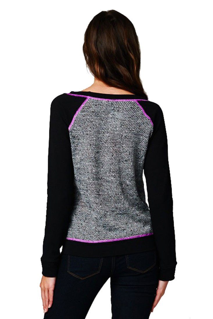 French Terry Long Sleeve Neon Accent Shirt Top (Black) Tops- Niobe Clothing